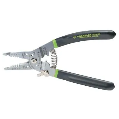 Greenlee® Pro Stainless Wire Stripper/Cutter/Crimper, 10-20 AWG, 6-32/8-32 Bolts, Curved, 1955-SS