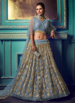 Greyish Blue Indo Western Lehenga Choli