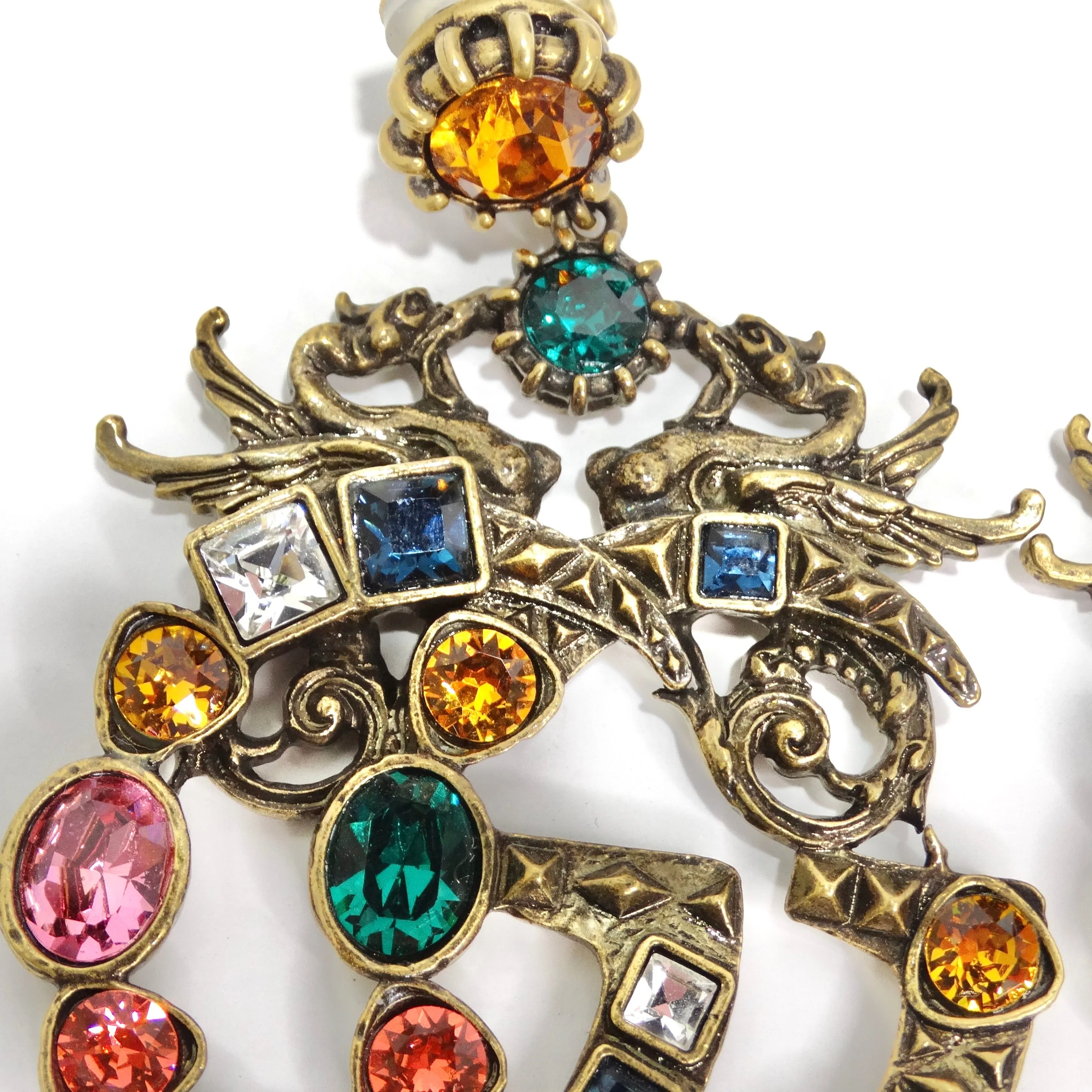 Gucci Multicolor Crystal Faux Pearl Logo Necklace & Earrings Set