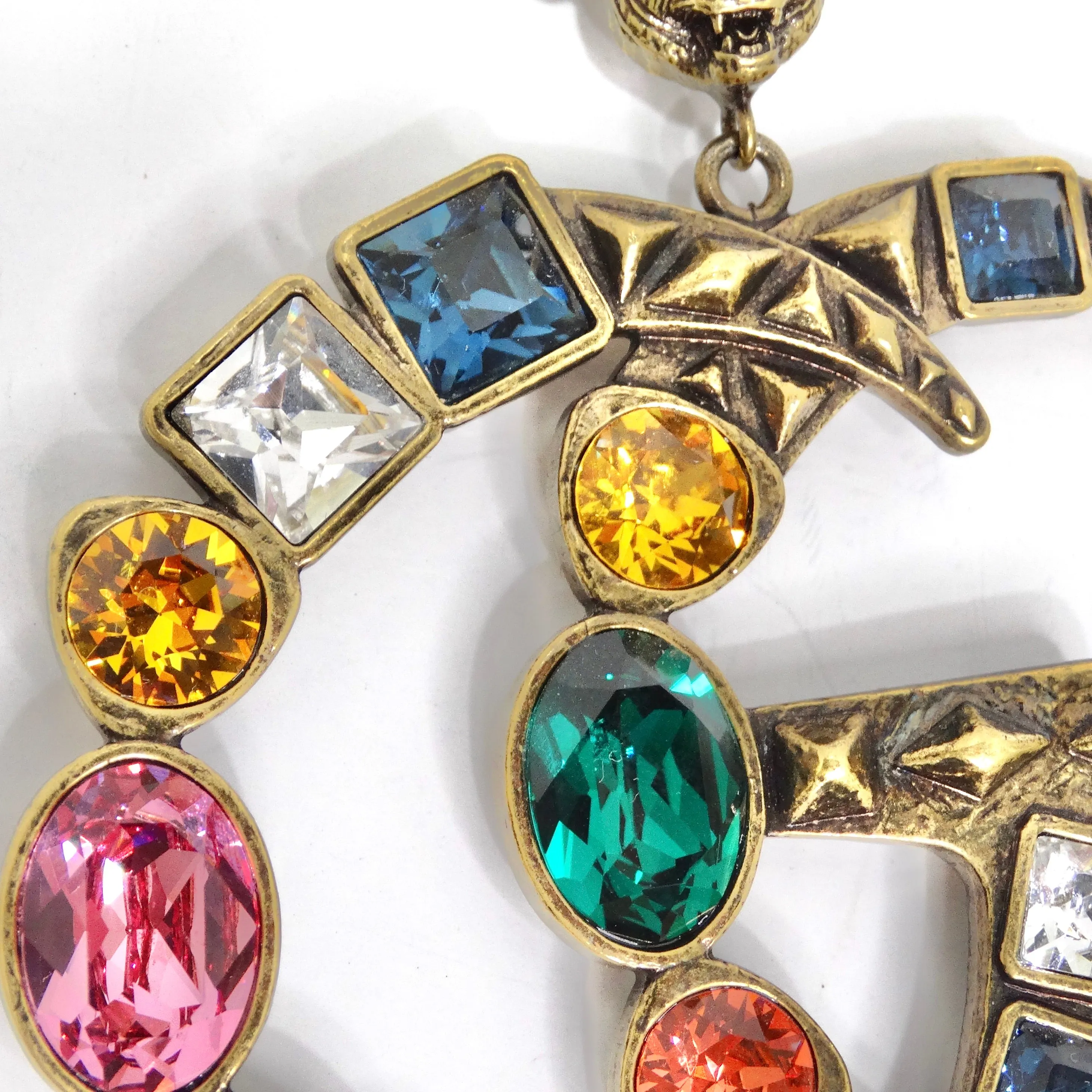 Gucci Multicolor Crystal Faux Pearl Logo Necklace & Earrings Set