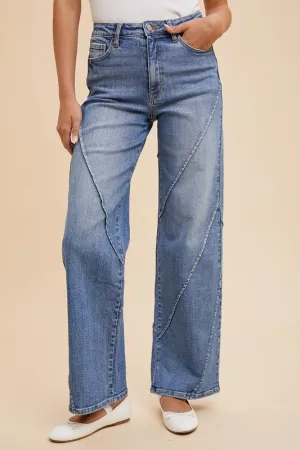 Hazel Blues® |  Annie Wear Decorative Seams Wide Leg Jeans