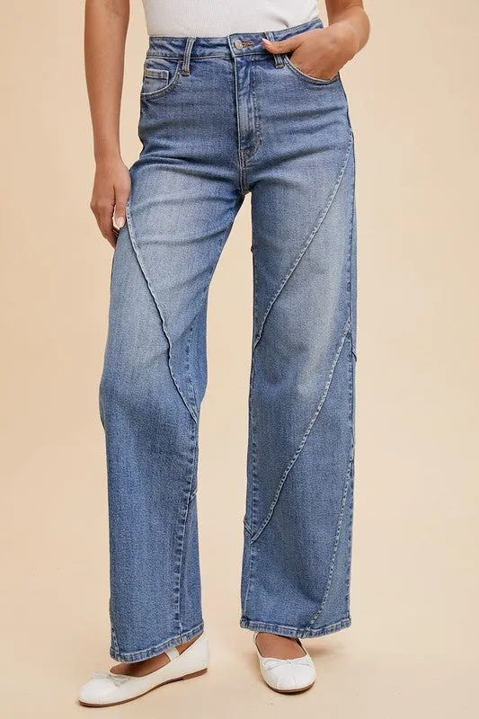 Hazel Blues® |  Annie Wear Decorative Seams Wide Leg Jeans