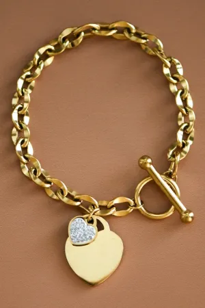 Heart Charm Chunky Chain Bracelet In Gold