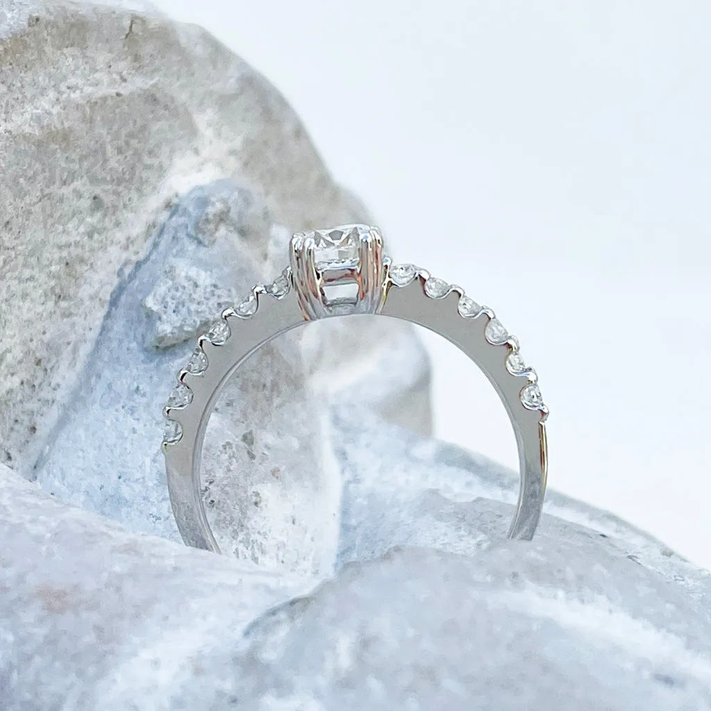 Heart Stopping White Diamond with White Diamond Band White Gold Ring
