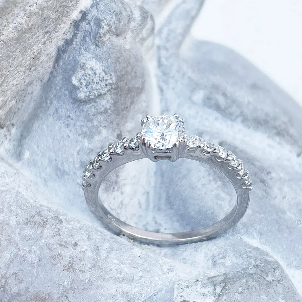 Heart Stopping White Diamond with White Diamond Band White Gold Ring