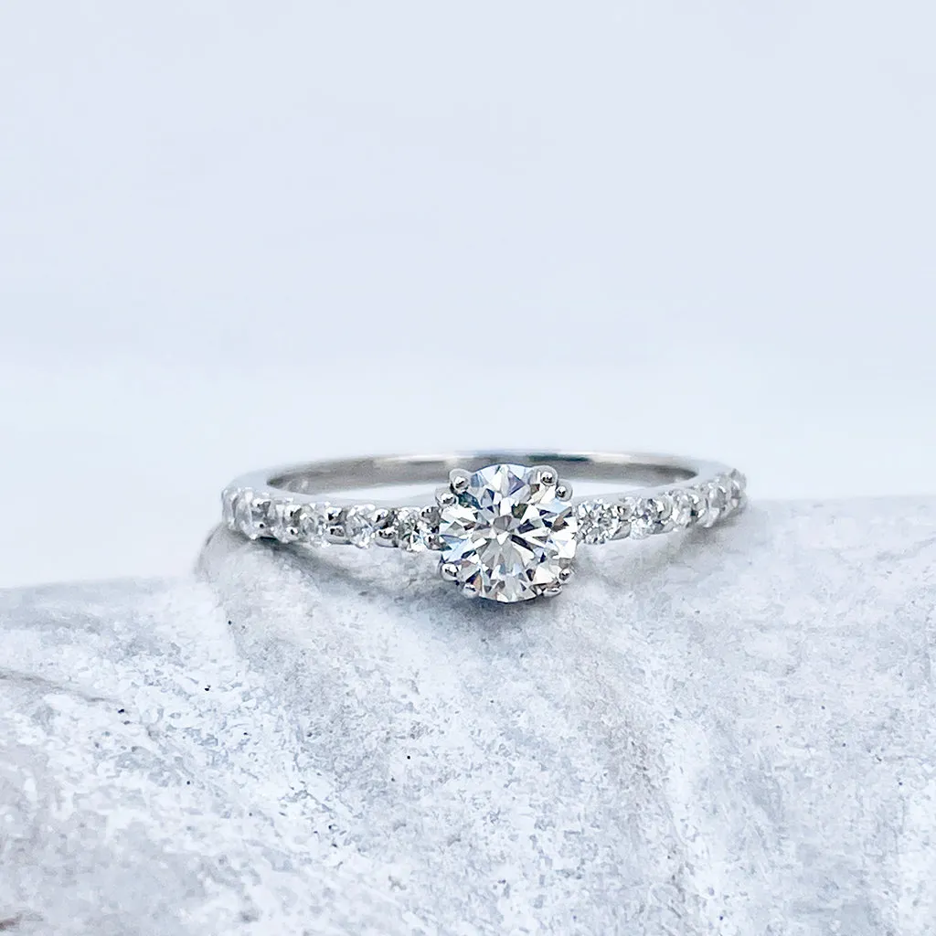 Heart Stopping White Diamond with White Diamond Band White Gold Ring