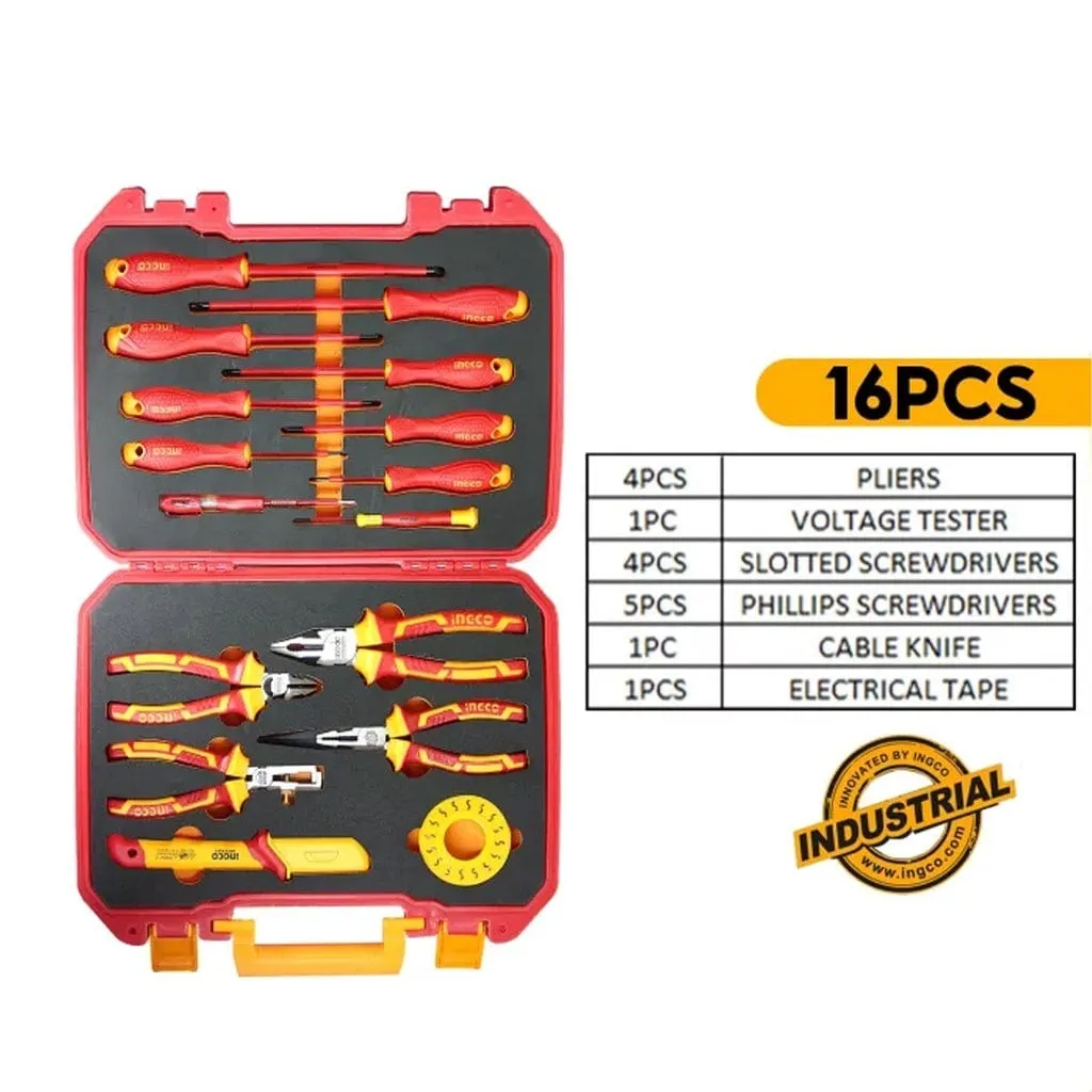 Ingco 16-Piece 1000V Insulated Hand Tools Set – VDE/GS Certified – HKITH1601