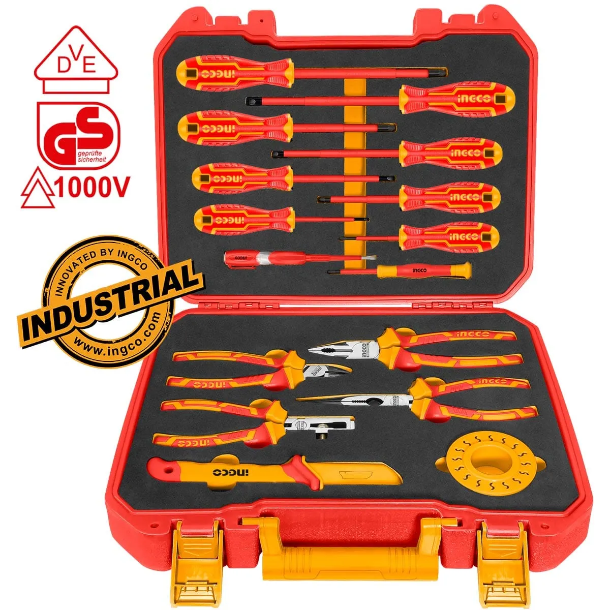 Ingco 16-Piece 1000V Insulated Hand Tools Set – VDE/GS Certified – HKITH1601