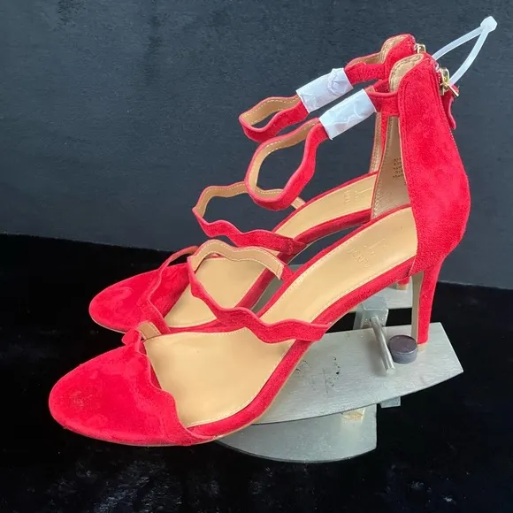 J Crew Three Strap Scalloped Suede Heel