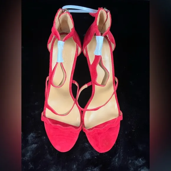 J Crew Three Strap Scalloped Suede Heel