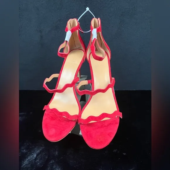 J Crew Three Strap Scalloped Suede Heel