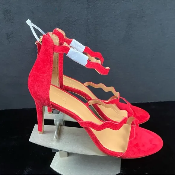 J Crew Three Strap Scalloped Suede Heel