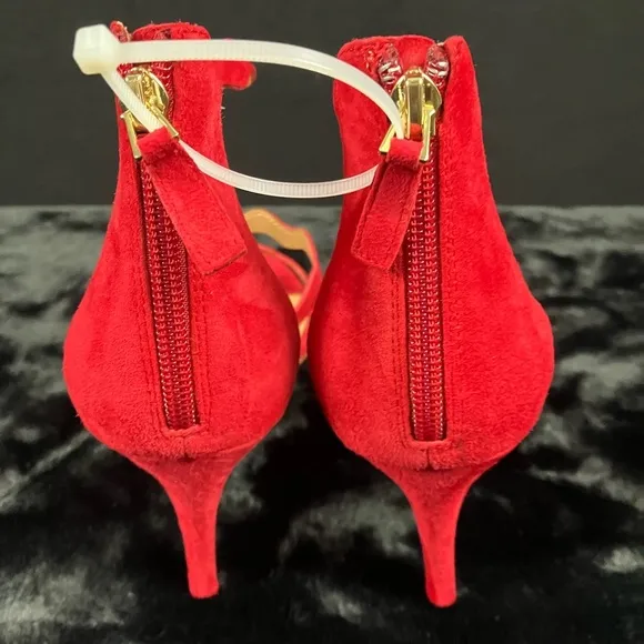 J Crew Three Strap Scalloped Suede Heel