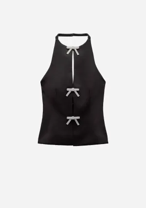 Jewel Bow Slit Detailed Halter Top