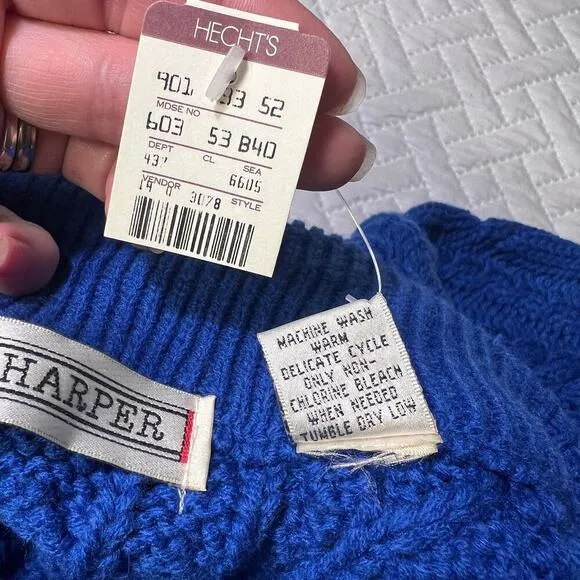 Joan Harper VINTAGE NWT Womens Chunky Cable Knit Sweater sz L Blue NES Retro