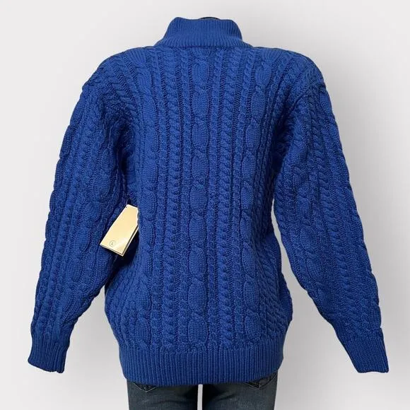 Joan Harper VINTAGE NWT Womens Chunky Cable Knit Sweater sz L Blue NES Retro