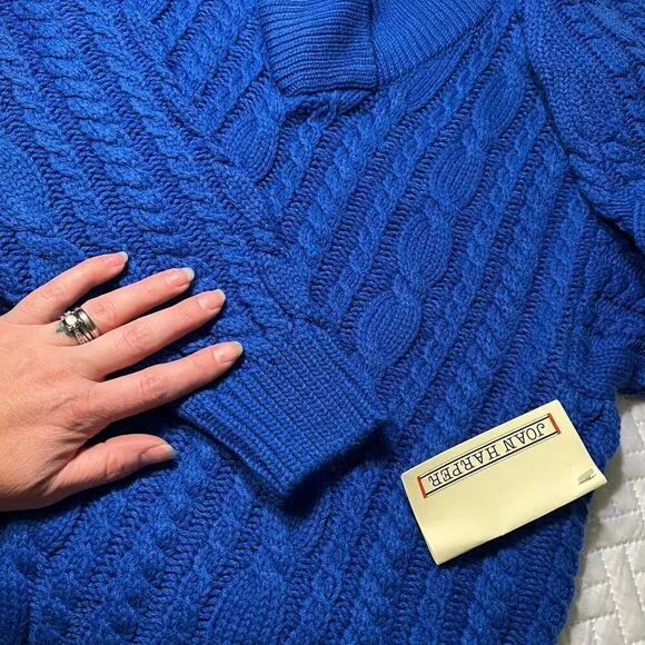 Joan Harper VINTAGE NWT Womens Chunky Cable Knit Sweater sz L Blue NES Retro