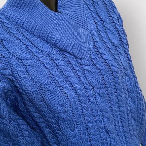Joan Harper VINTAGE NWT Womens Chunky Cable Knit Sweater sz L Blue NES Retro