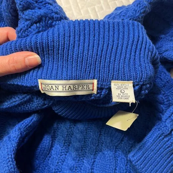Joan Harper VINTAGE NWT Womens Chunky Cable Knit Sweater sz L Blue NES Retro