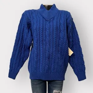 Joan Harper VINTAGE NWT Womens Chunky Cable Knit Sweater sz L Blue NES Retro