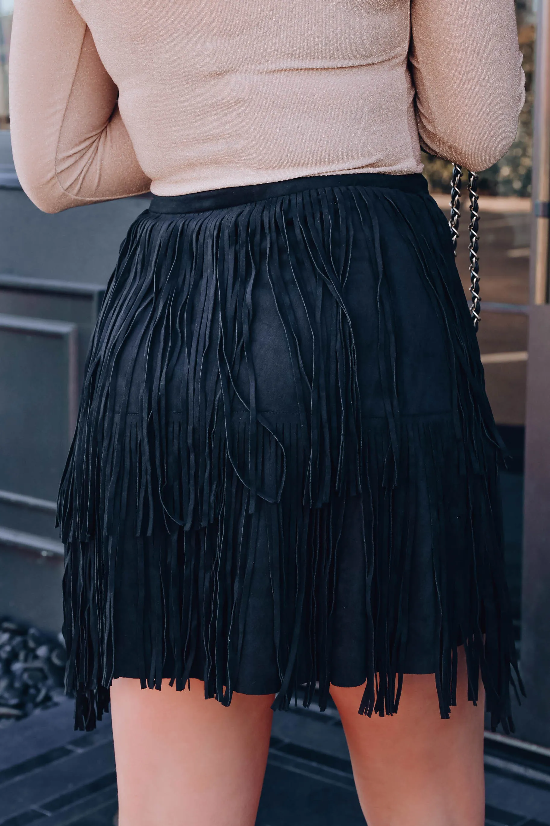 Kasey Wrap Fringe Skirt - Black