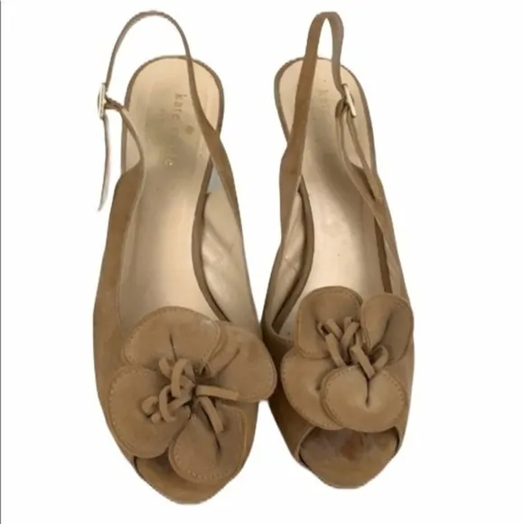 Kate Spade Flower Suede Tan Heels Size 8