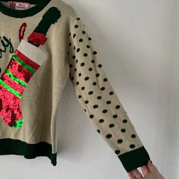 Knit Christmas Sweater Sequins Ugly Sweater Funny Naughty Xmas Wine Top Sz Small