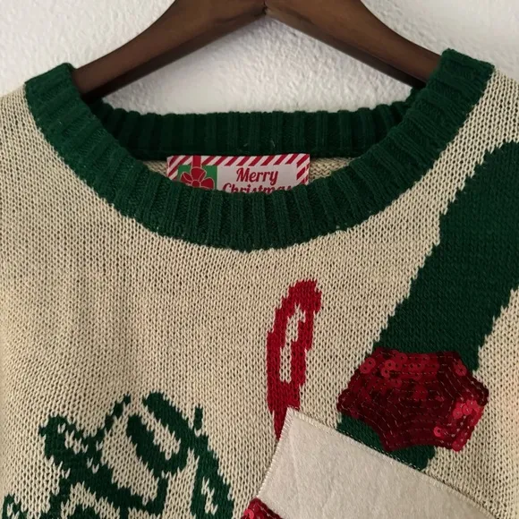 Knit Christmas Sweater Sequins Ugly Sweater Funny Naughty Xmas Wine Top Sz Small