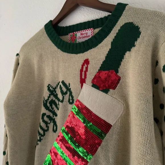 Knit Christmas Sweater Sequins Ugly Sweater Funny Naughty Xmas Wine Top Sz Small