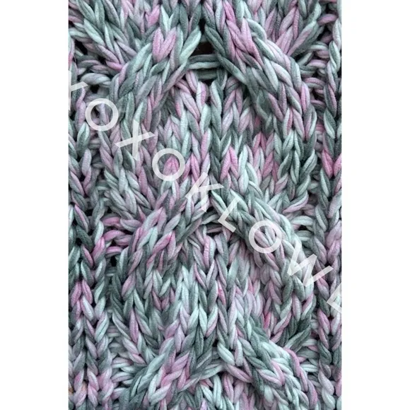 LAST ONE POL Pink &amp; Gray Handmade Chunky Knit Turtleneck Sweater