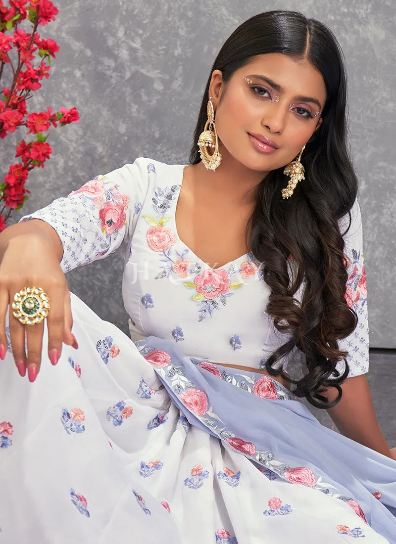 Lavender Floral And Sequence Embroidery Wedding Lehenga Choli