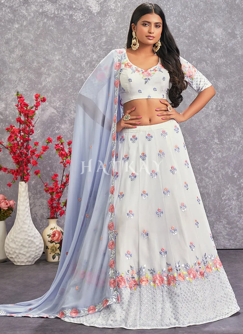 Lavender Floral And Sequence Embroidery Wedding Lehenga Choli
