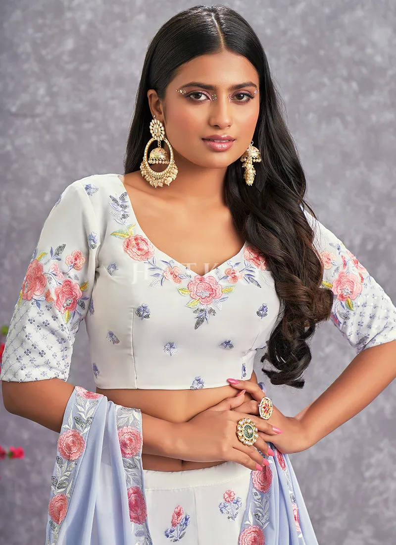 Lavender Floral And Sequence Embroidery Wedding Lehenga Choli