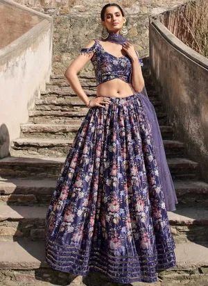 Lavender Sequence Embroidery Digital Printed Lehenga Choli