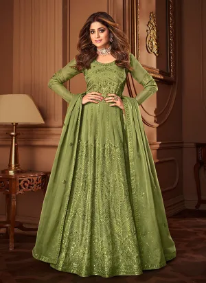 Light Green Lucknowi Embroidered Anarkali Suit