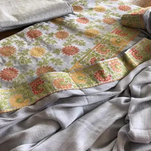 Light Grey Banarasi Salwar Suit With Chiffon Dupatta
