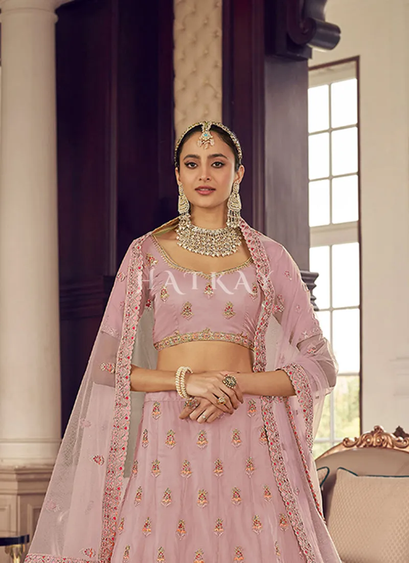 Light Pink Multi Appliqué Embroidered Wedding Lehenga Choli