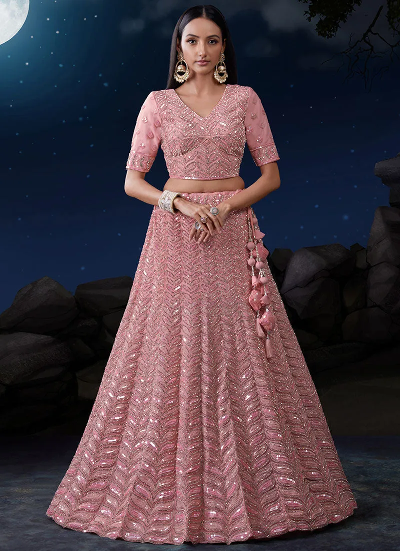 Light Pink Multi Embroidery Designer Wedding Lehenga Choli