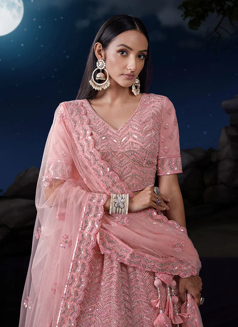 Light Pink Multi Embroidery Designer Wedding Lehenga Choli