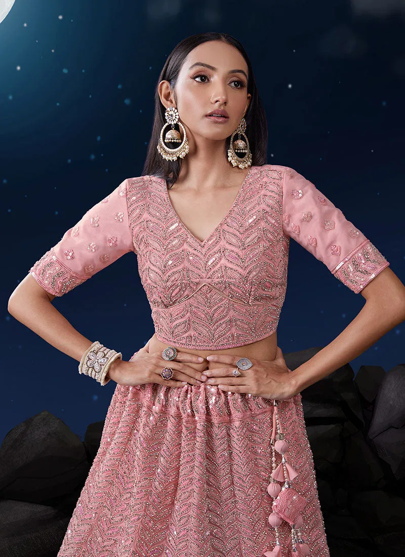 Light Pink Multi Embroidery Designer Wedding Lehenga Choli