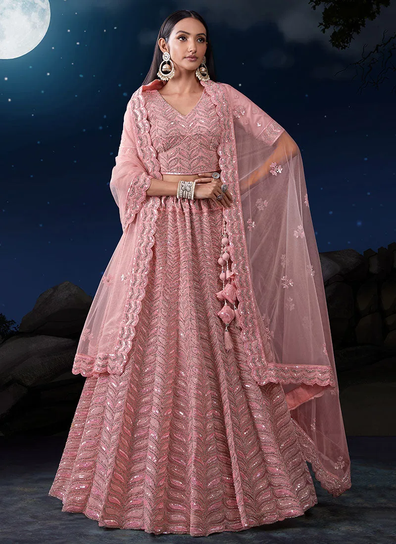 Light Pink Multi Embroidery Designer Wedding Lehenga Choli
