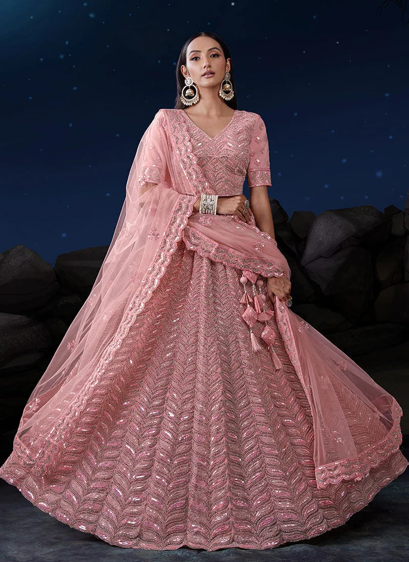 Light Pink Multi Embroidery Designer Wedding Lehenga Choli