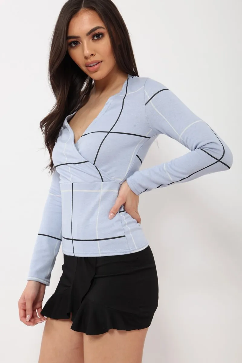 Lilac Check Wrap Front Top - Robyn