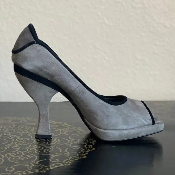 Linea Paolo Grey Suede Heels with Square Open Toe, size 8