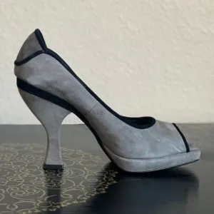 Linea Paolo Grey Suede Heels with Square Open Toe, size 8
