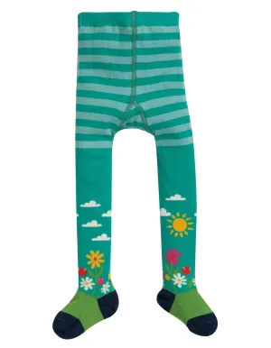 Little Norah Tights - Bright Aqua/Flower Garden