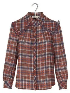 Long Sleeve Checkered Blouse