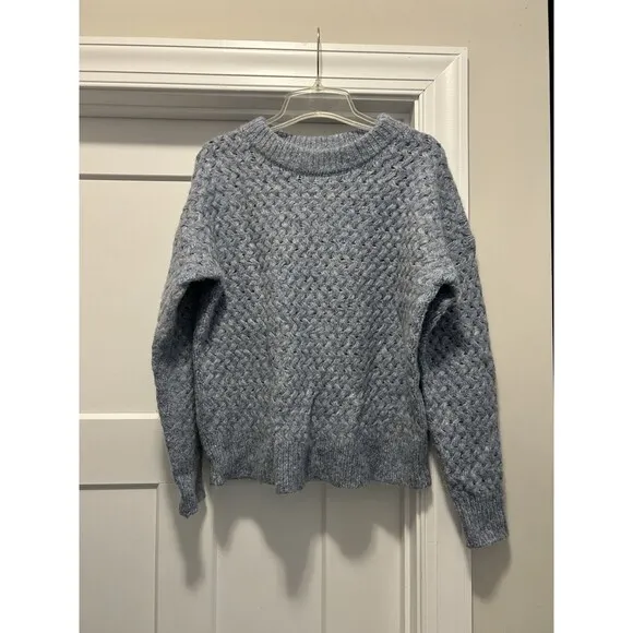 Magaschoni Alpaca Wool Blend Basketweave Chunky Knit Blue Sweater Size Medium
