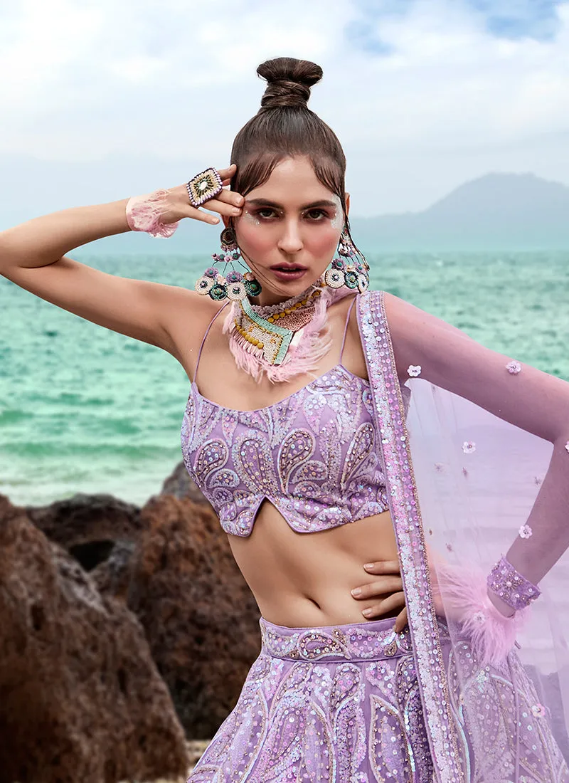 Mauve Purple Sequence Embroidery Wedding Lehenga Choli