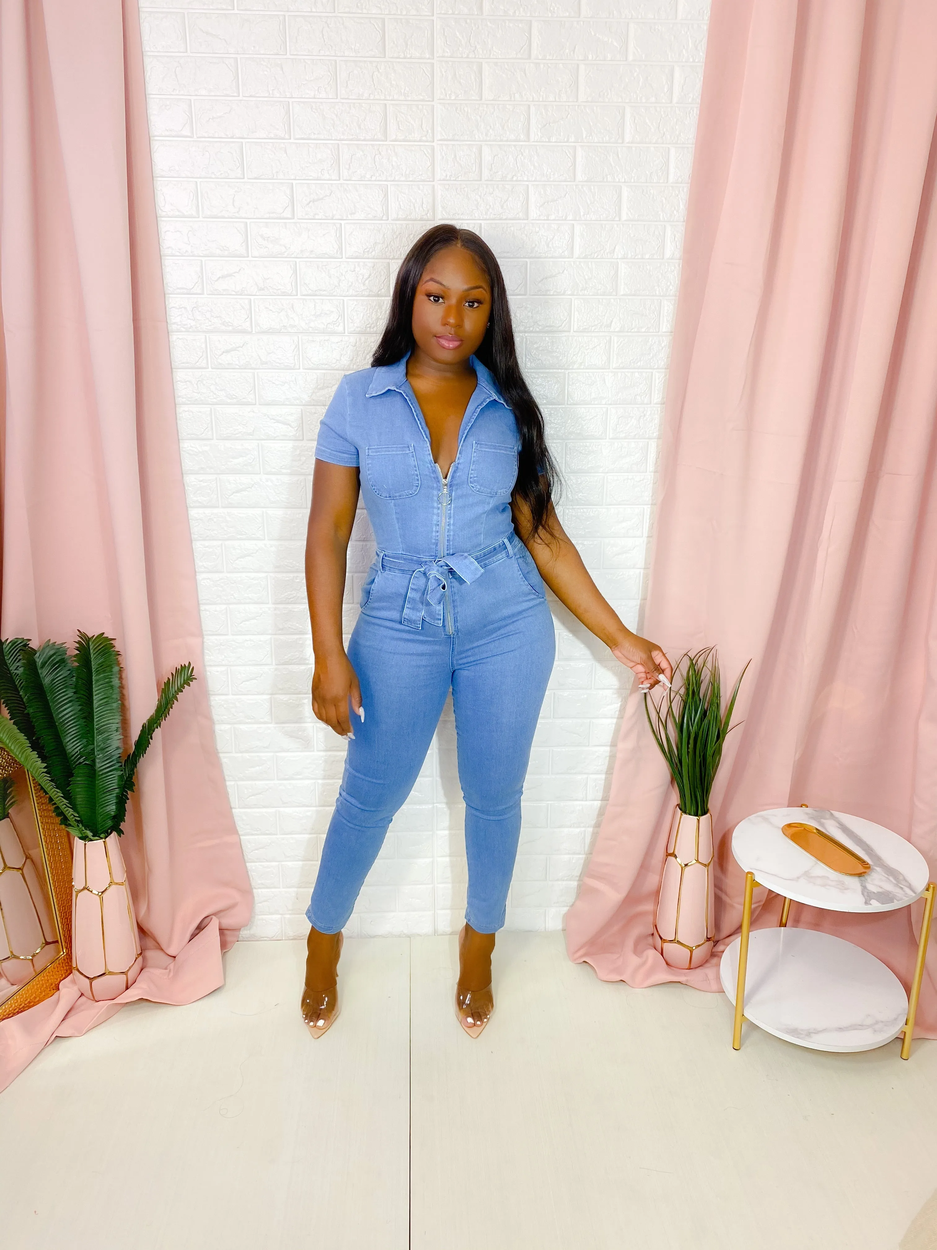 MEDIUM  BLUE WASH DENIM JUMPSUIT